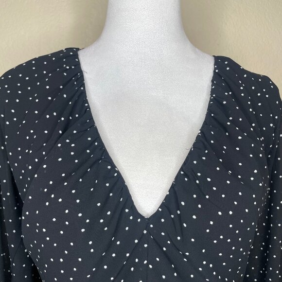 H&M Polka Dot Plunge V-Neck Back Tie Balloon Sleeve Peplum Blouse Coquettegirl L - Picture 3 of 15